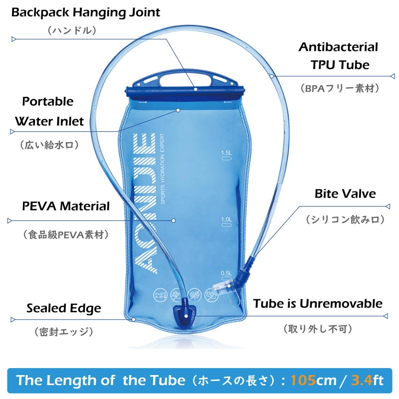 TRIWONDER 1-1.5-2-3L BPA Free Hydration Bladder Hydration Pack Water Reservoir for Bicycling Hiking Camping Backpack (1L) - Image 3